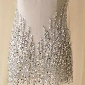 Sparkling Beaded Applique Deep V  Lace Applique Bodice for Wedding Dress Party Gown