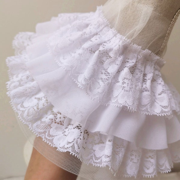 3 Layered Pleated Organza Lace Edge Trim Lolita Costumes Ruffled Lace Trim by yard Rustic Wedding Dress Lace Train