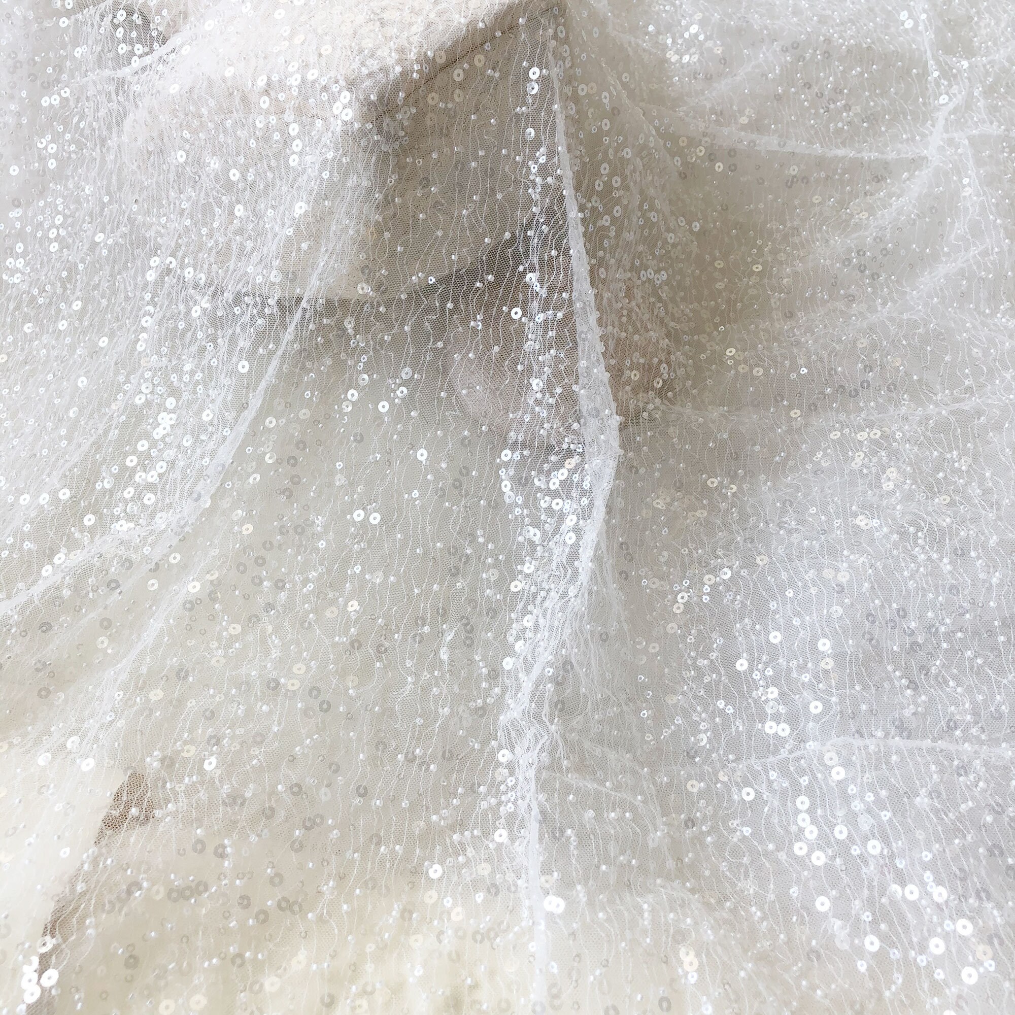 Sequined Beaded Lace Tulle Fabric by the Yard Sparkling - Etsy