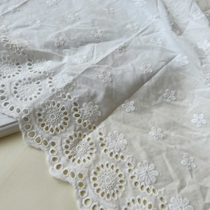 Cotton Fabric by the Yard Eyelet Fabric Scalloped Edge Cotton Fabric  for Vintage Dress 53 inches Width