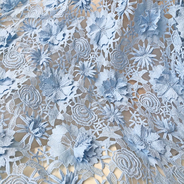 Blue  Guipure Fabric  Hollowed 3D Flower Lace Fabric Blossom  Wedding Accessories