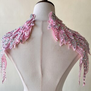 Beaded Wings Mirror Pair Rhinestone Applique  Shoulder Patch  Embellished for Statement Angels Costume