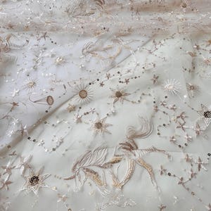 Beaded Celestial Lace Fabric Star Moon Party Dress Gown Lace Overlay  51 inches Width
