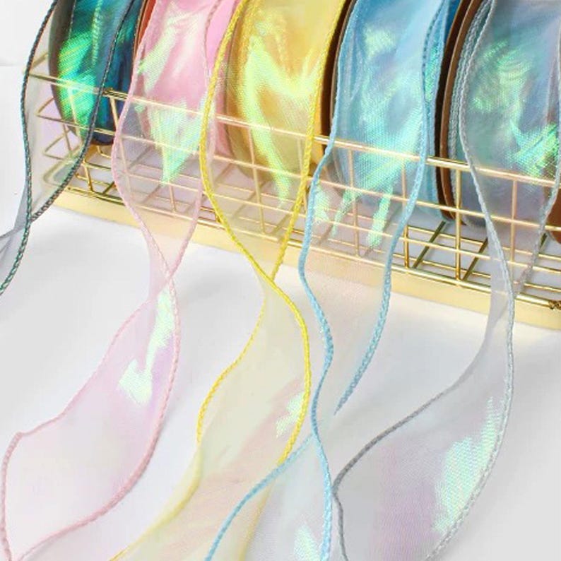 Selection Off Ribbon 10yards Jellyfish Organza Ruffle Trim Iridescent Pleated Chiffon Ribbon ...