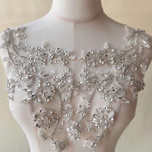Shiny Rhinestone Applique Diamante Crystal Motif  Bridal Dress Flower Patch Sparkling  Accessories for Dress,Gown