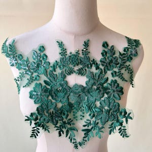 Par de espelhos transparentes com apliques de lantejoulas, patch de renda verde bordado, acessórios de casamento para vestido, ligas