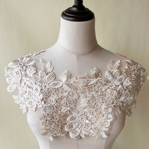 Mirror Pair Leaves Lace Patch Shimmer Sequined Embroidery Vines Applique Wedding Prom Dress Accessories