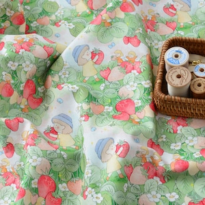 Strawberry Cotton Craft Fabric Green Cotton Fabric Cloth for Girls Dress Costumes  57 inches Width