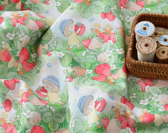 Strawberry Cotton Craft Fabric Green Cotton Fabric Cloth for Girls Dress Costumes  57 inches Width