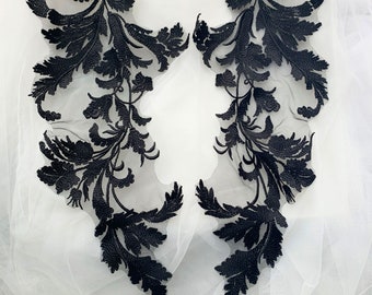 Paire d'appliques en dentelle brodée, feuille de dentelle pour diplômé, robes d'illusion de mariée, vêtements, embellissement de robe de bal