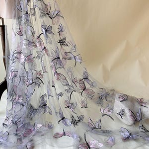 Sequined Designed Dragonfly Lace Fabric  Embroidery Lace Mesh Fabric Overlay for Dress