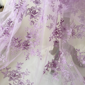 Lilac Flower Lace Fabric Embroidery Floral Lace Tulle for Party Dress Costumes  51 inches Width