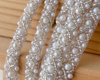 Beaded Trim by Yard Pearl Lace Fringe Trim  Party Costumes Trimming  for DIY Crafting Wedding Dress Straps