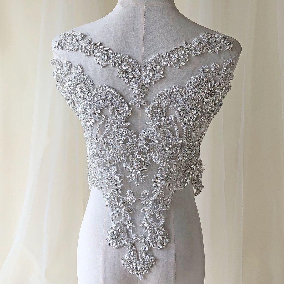 Sparkling Wedding Dress Bodice Rhinestone Applique Bling Crystal ...