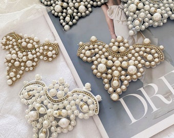 Pearl Flat Applique Beaded Patch Party Shoes Embellishment Jacket Patch  DIY Accessories for Wedding Dinner Party