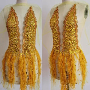Party Dress Feathers Beaded Bodice Applique  Deep V Rhinestone   Applique  for Shorts,Evening Gown