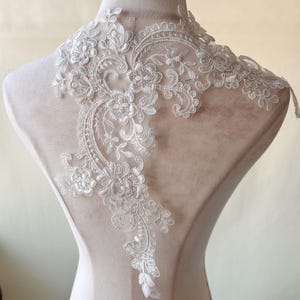 Corded Embroidery Floral V Neck Neckline Trim Applique  for Dress Costumes