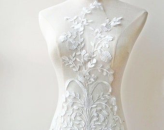 Off-White Flower Lace Applique for Bridal Veil Embroidery Floral Vine Motif Wedding Dress Patch  Sewing Craft