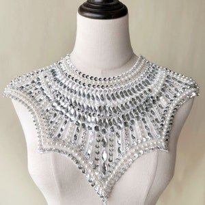 Rhinestone Bib Collar Applique  Beaded Neckline Trims  Bling Accents for Prom,Party