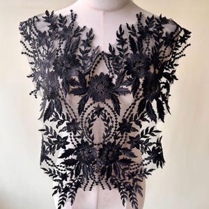 Black Lace Applique for Bodice  Clear Sequined Embroidery Patch Sewing Motif  for Costumes