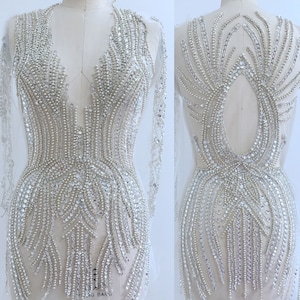 Wedding Rhinestone Applique Set Sparkling Beaded Deep V Chest and Back  Bodice Gala  Ballgown Night Embellished