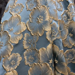 Golden Flower Jacquard Fabric Embossed Bloom Textured Fabric for Party Robe,Strapless Dress 59 inches Width