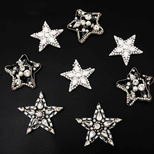 Crystal Star  Applique Beaded Star Flat Base  Patch  Sewing Accessories for Brooch ,Blazer, Hat