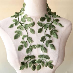 Par de folhas verdes espelhadas, apliques de renda de folhas, remendo bordado verde para fantasias, jaqueta social