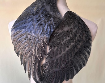 Iron on Angel Wings  Black Wings Lace Applique Patch for Gala Party Costumes