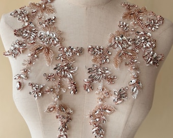 rose gold dress accessories Rose Gold Rhinestone Bling Accessories Beaded Crystal Applique for Wedding  Dress
