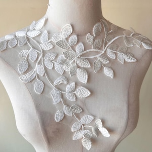 White Leaves Mirror Pair Embroidery Leaf Lace Applique Patch for Costumes Dress Jacket