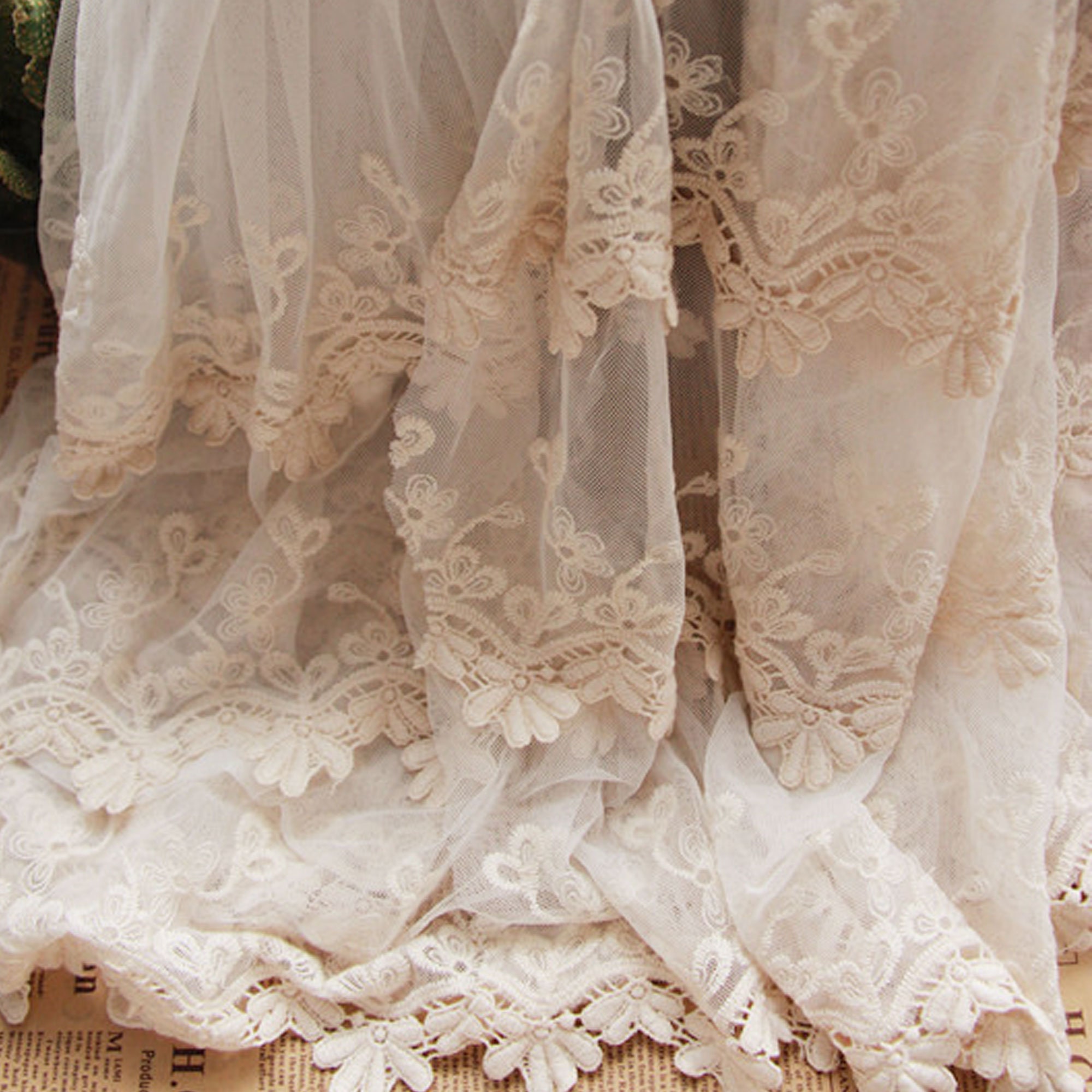 Vintage Wedding Dress Lace Fabric Beige Flower Fabric Rustic Etsy