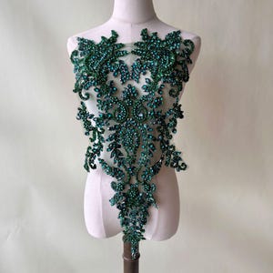 Emerald Beaded Applique Shiny Acrylic Rhinestone Patch Decorative Accessories  for Costumes
