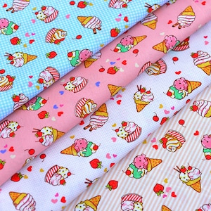 Sweet Ice Cream Cotton Craft Fabric by yard and  Print Cotton Fabric Cloth for Kids Craft,Home Decoration 57 inches Width