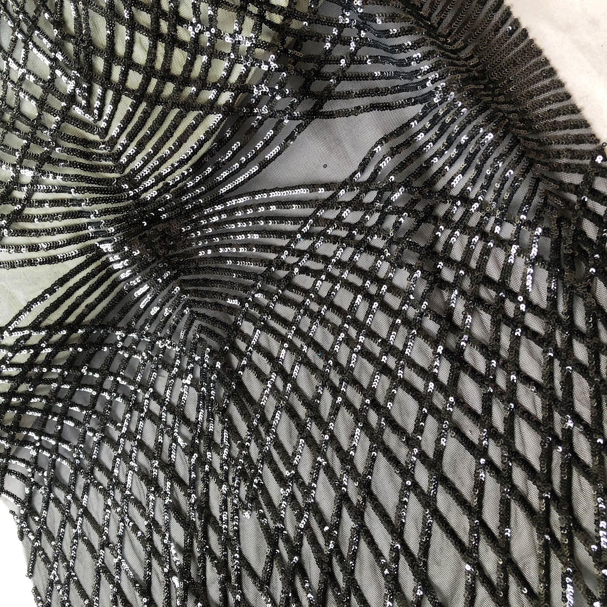 Black Sequined Lace Fabric by the Yard Shimmery Sequin Lace - Etsy