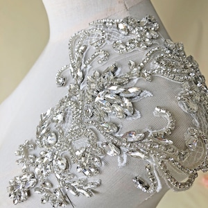 Sparkling Rhinestone  Applique Bling Accents Wedding Dress Shoulder Addition  Clear Crystal Prom Dress Motif patch