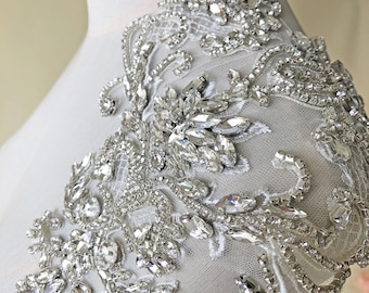 Sparkling Rhinestone  Applique Bling Accents Wedding Dress Shoulder Addition  Clear Crystal Prom Dress Motif patch