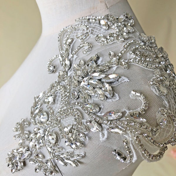 Sparkling Rhinestone  Applique Bling Accents Wedding Dress Shoulder Addition  Clear Crystal Prom Dress Motif patch