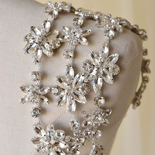 Sparkling Rhinestone Belt Clear Crystal Trimming Flower Diamante Belt Bling Accessories for Wedding Prom Party