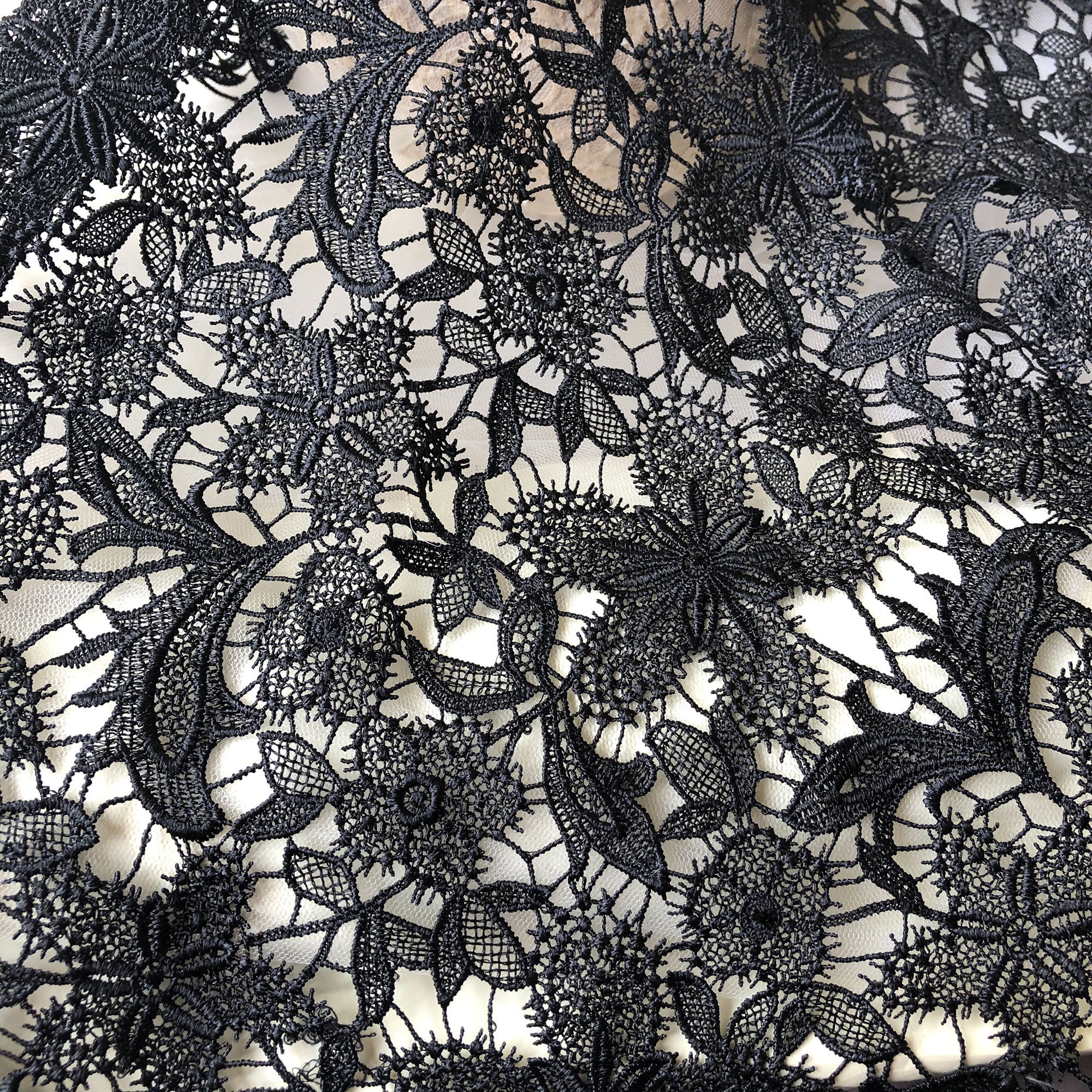 Black Lace Fabric by the Yard Black Flower Lace Mesh Delicate Fabric Tulle  for Evening Ballgown Maxi Dress 
