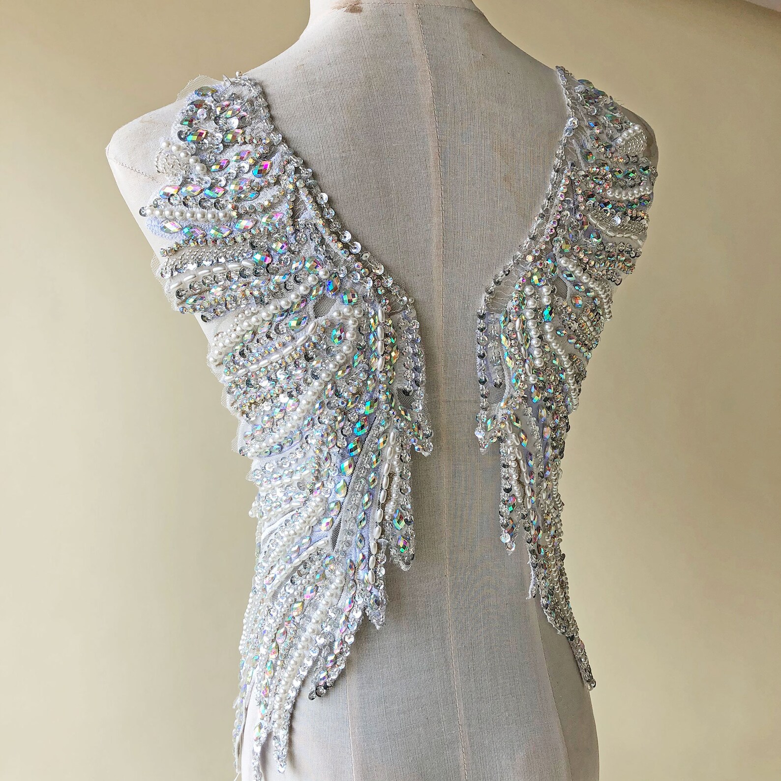 Beaded Angel Wings Lace Applique Mirror Pair Rhinestone Etsy