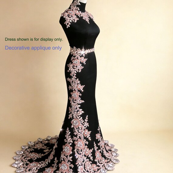 Rose Gold Rhinestone Bling Crystal Applique Holiday Embellished for Party  ,prom Dress