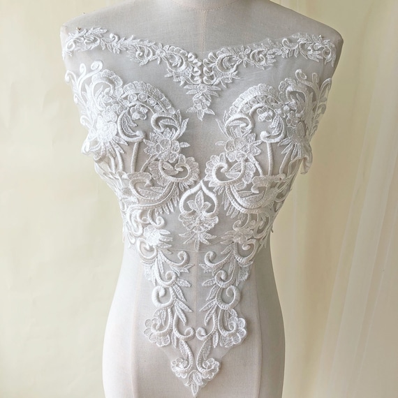 Corded Lace Applique Embroidery Floral Patches Sewing Bridal Wedding Dress Back 