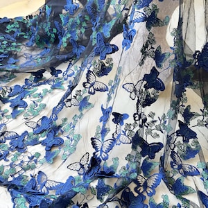 Butterfly Lace Fabric By the yard  Butterfly Lace Dark Blue Butterfly Tulle  for Birthday Gown Prom Dress