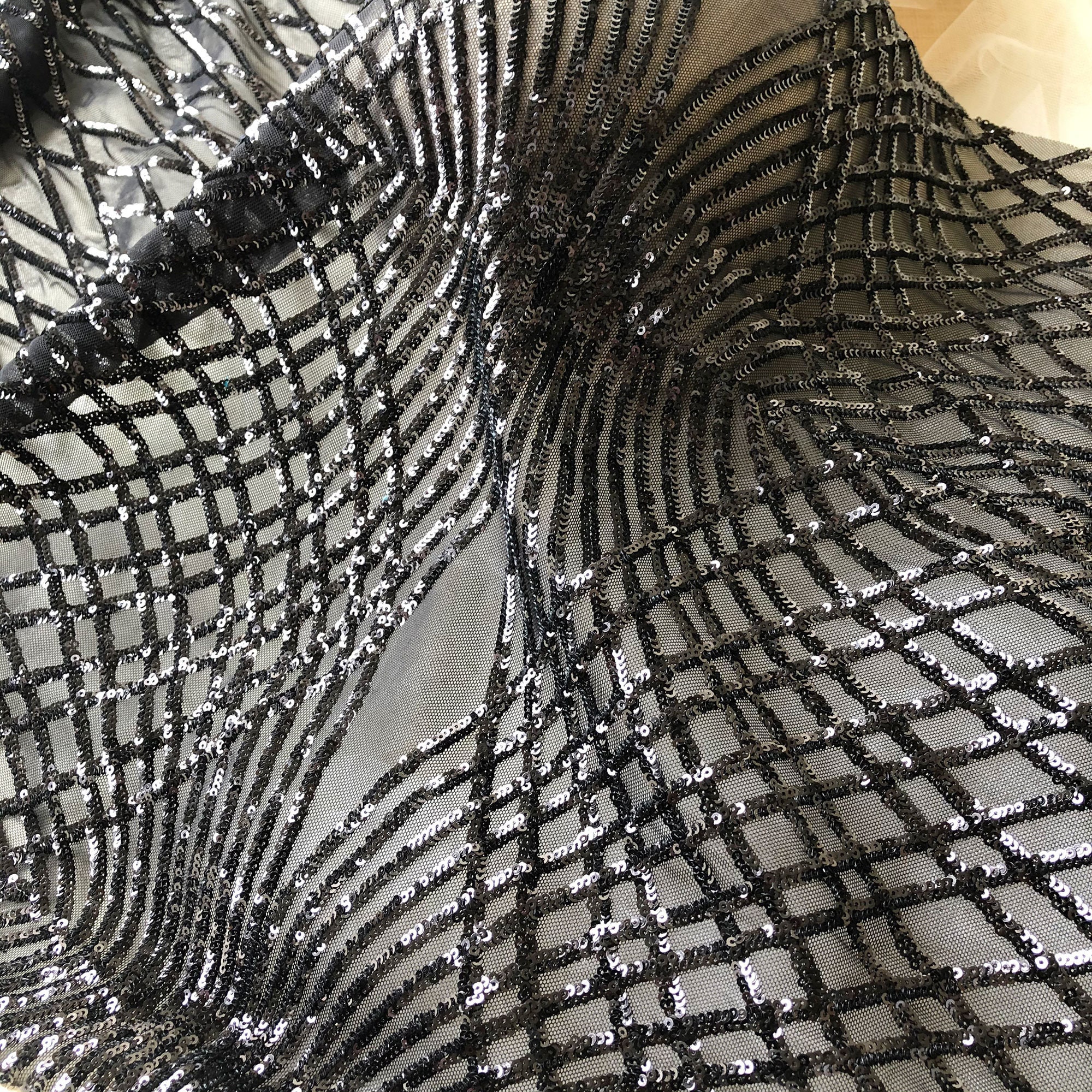 Black Sequined Lace Fabric by the Yard Shimmery Sequin Lace - Etsy