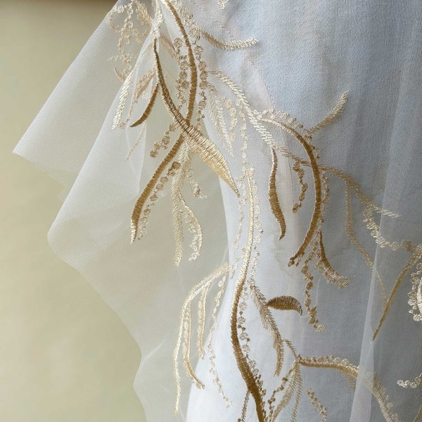 Gold Leaves Vines Embroidery Plant Leaves  Sewing Lace Patch Wedding Party Accessories for Gown Costumes