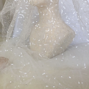 Clear Sequined Lace Fabric By the yard Sparkle Lace Tulle  Fabric for Wedding Dress Bridal Veil