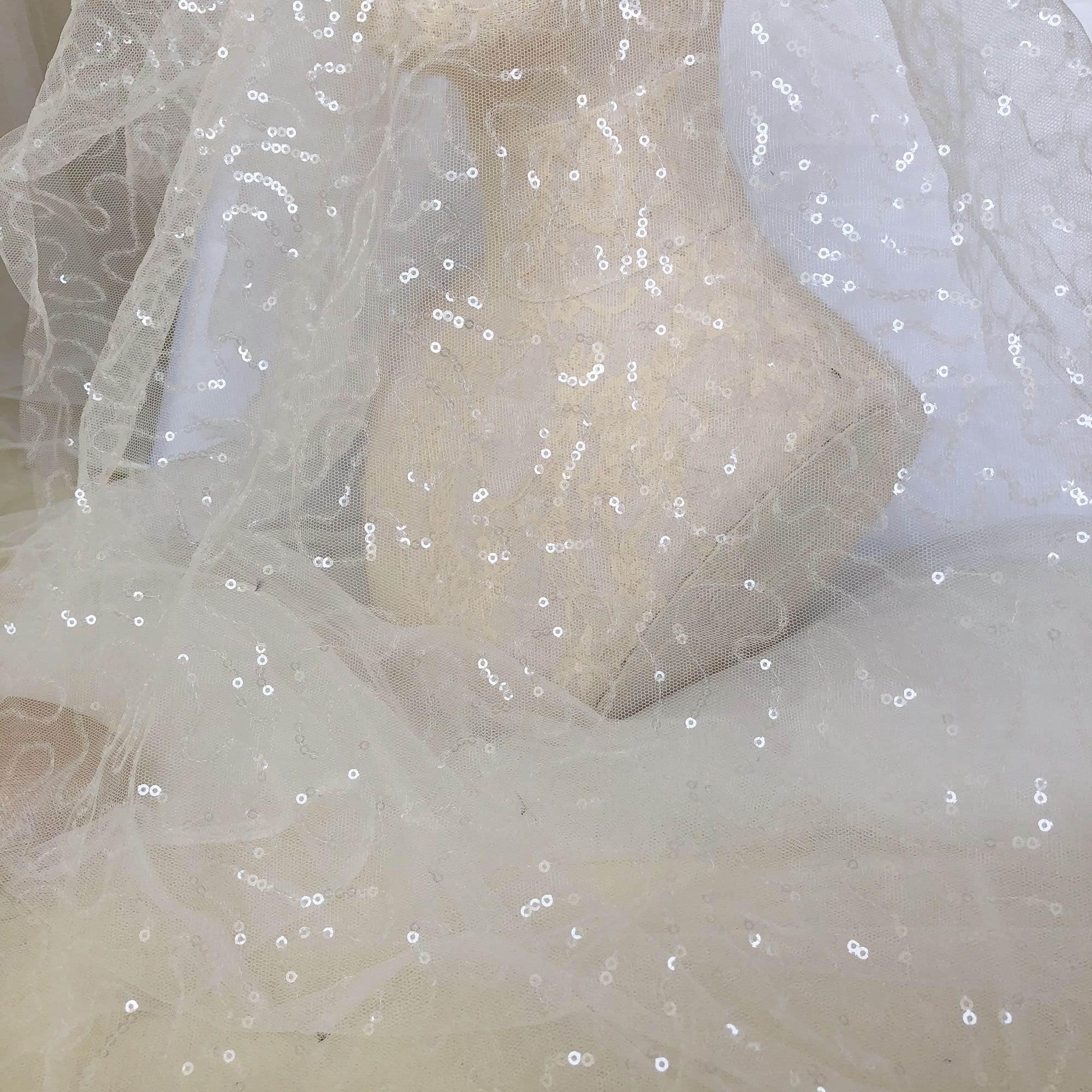 Clear Sequined Lace Fabric By the yard Sparkle Lace Tulle  Fabric for Wedding Dress Bridal Veil