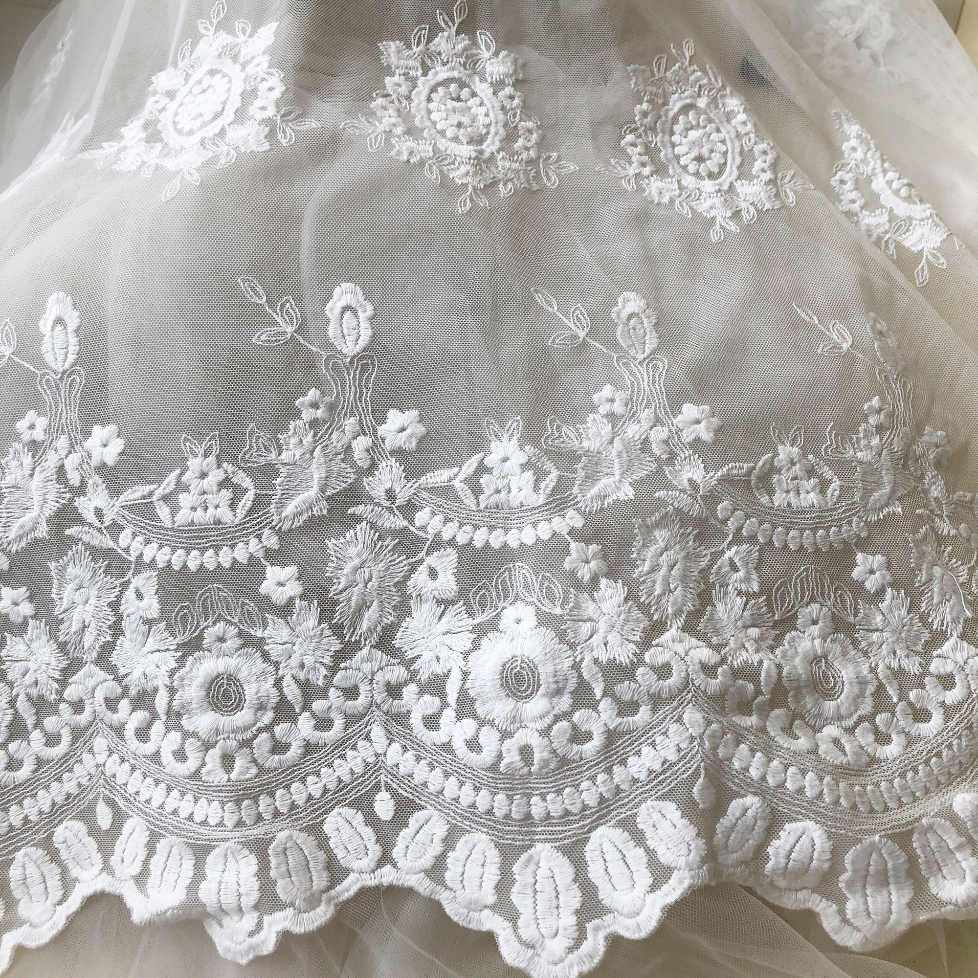 Vintage Cotton Flower Lace Fabric Offwhite Flower Fabric Etsy