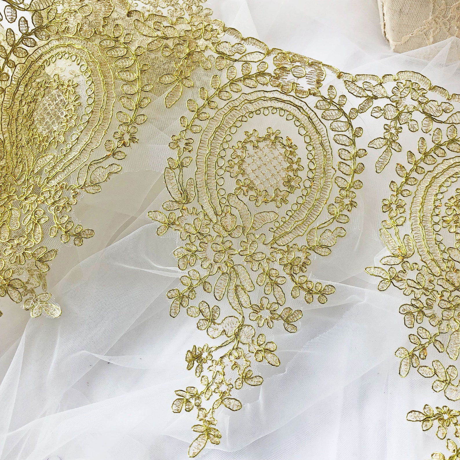 Golden Corded Lace Trim by the Yard Vintage Embroidery Floral - Etsy